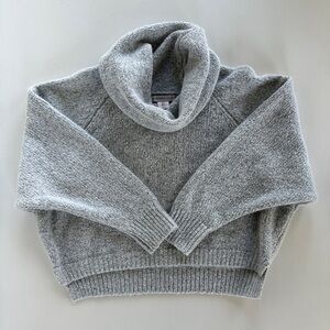 light gray cropped oversized Doleman sweater with cowl neck